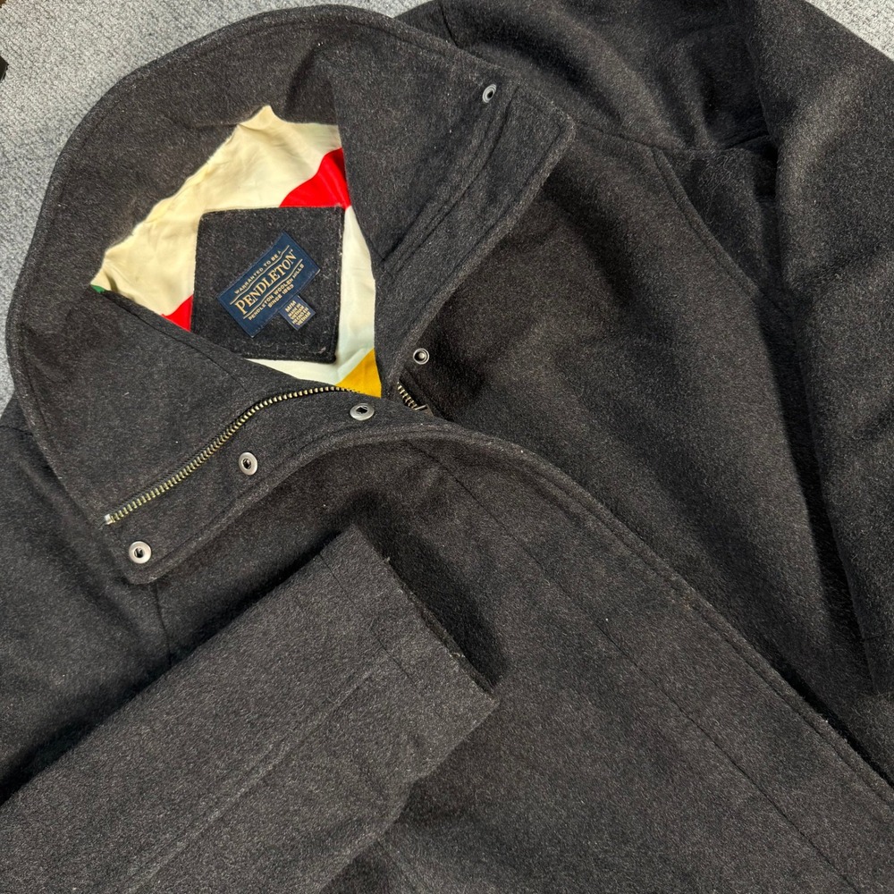 Pendleton Wool Blend Glacier Park Stripe Lined Coat Charcoal Gray Medium
